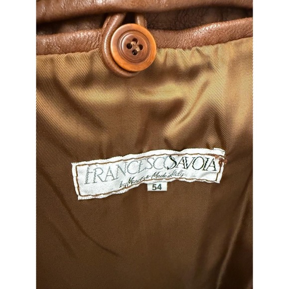 Francesco Savoia Brown Italian Leather Collared Jacket Front Zipper Size 54/44 - Picture 3 of 16